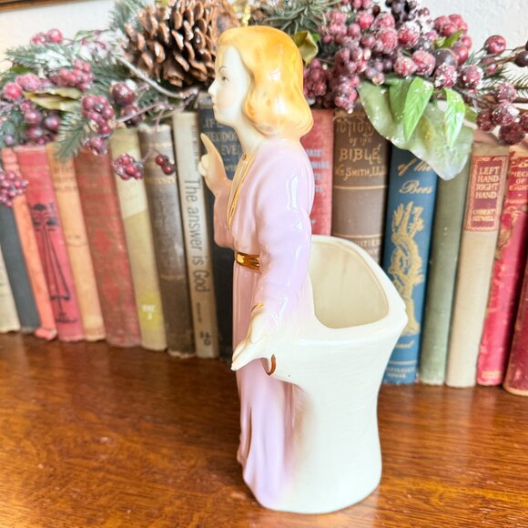 1950's Lady Planter/Head Vase Cream, Lilac and Gold Accents - Picture 7 of 14